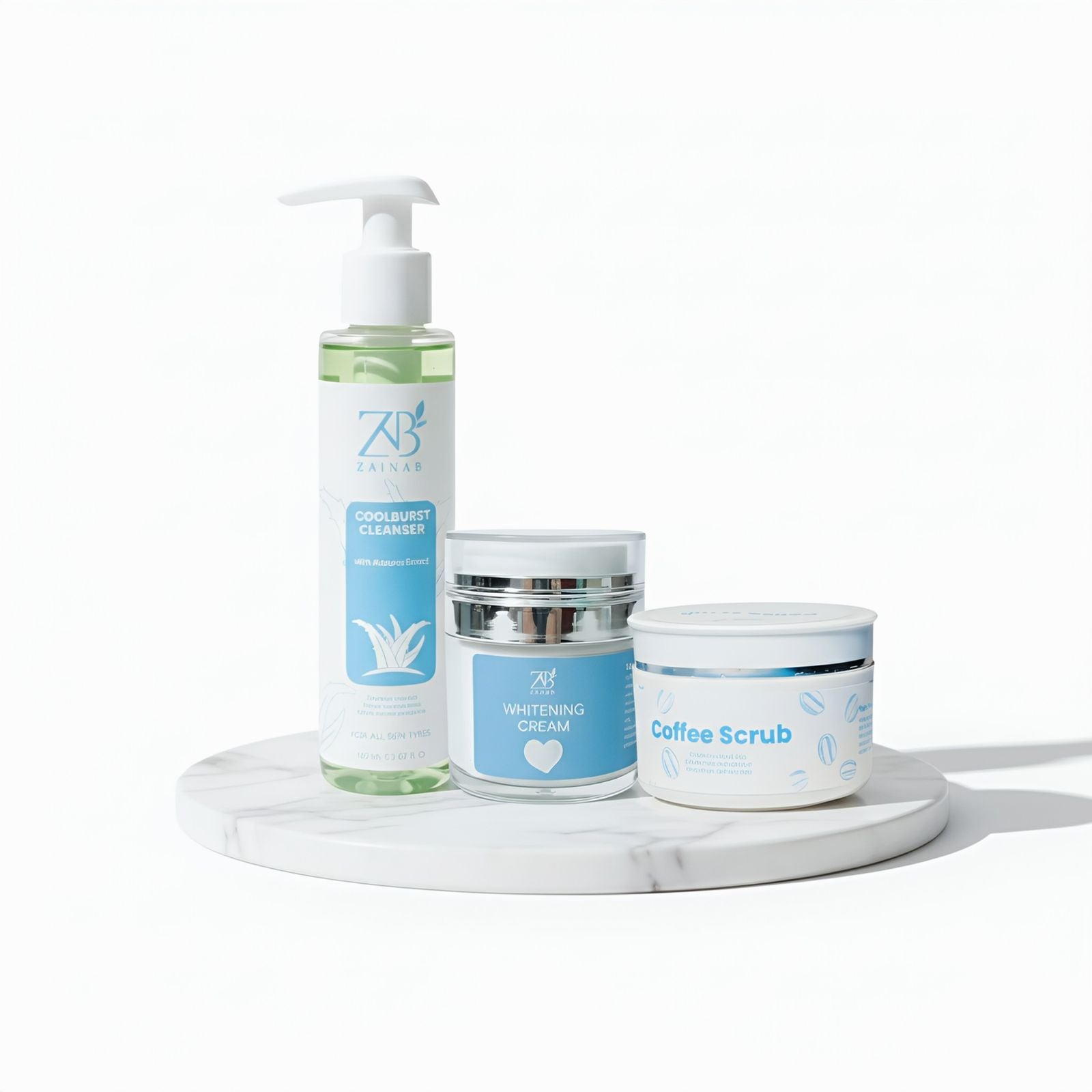 Brightening ritual Trio ( whitening cream + coffee scrub + cooling cleanser)